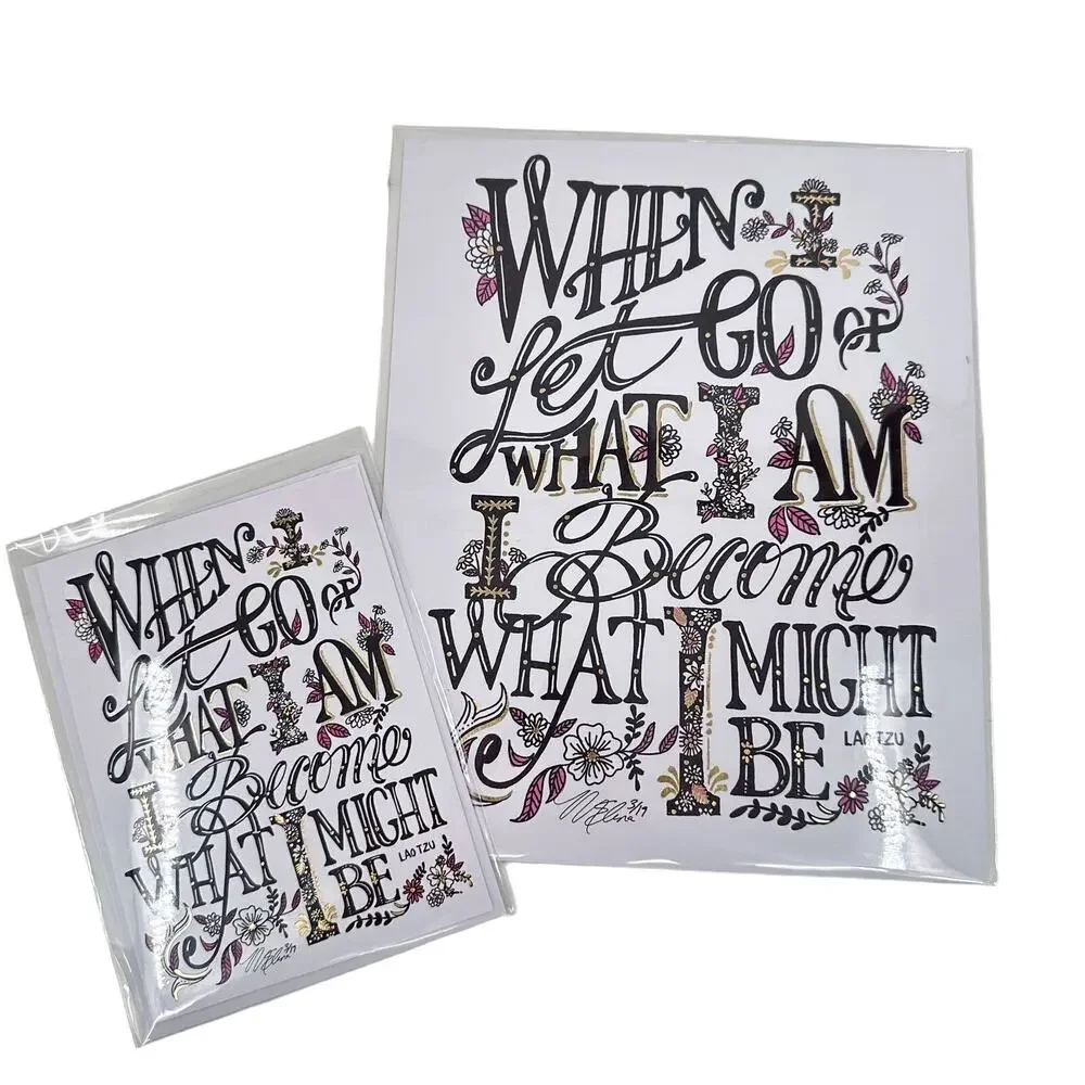 Margot Elena Diptych and Greeting Card When I Let Go of What I Am - Lao Tzu